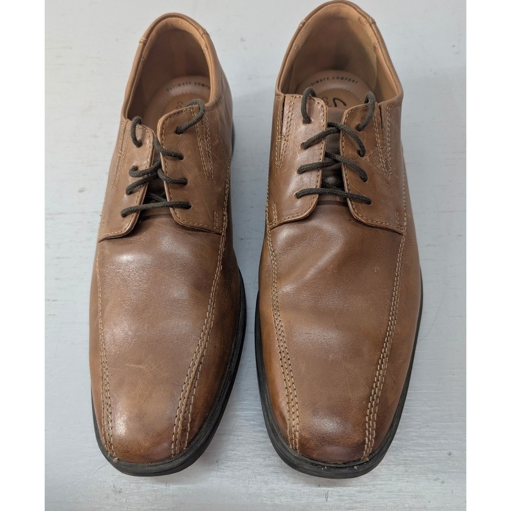 Clarks Whiddon Cap Brown Leather Oxford Dress Shoes Men's 10.5M Preppy Classic